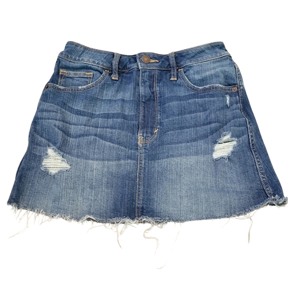 Abercrombie & Fitch Denim Mini Skirt Raw Hem Distressing - Picture 1 of 6